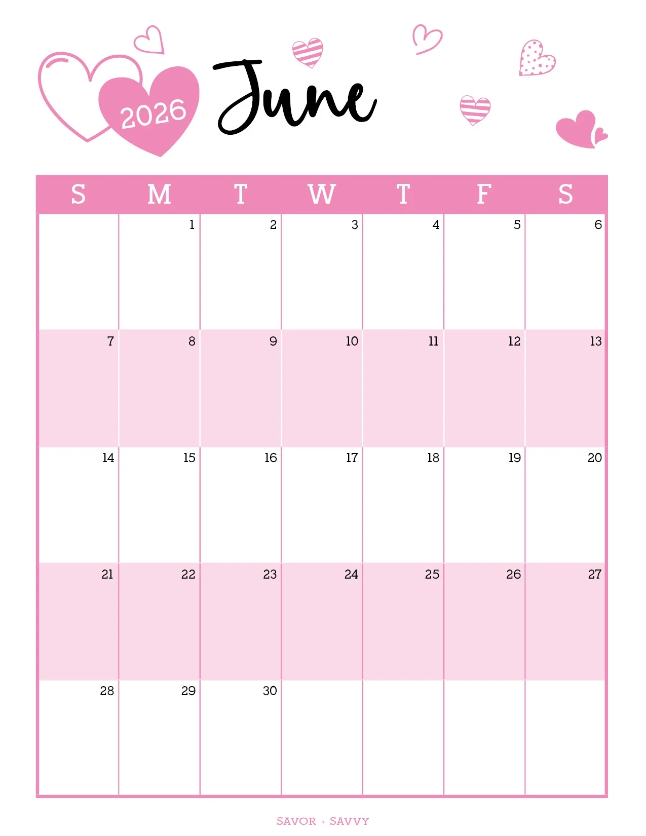 Calendar 2026 June Printable