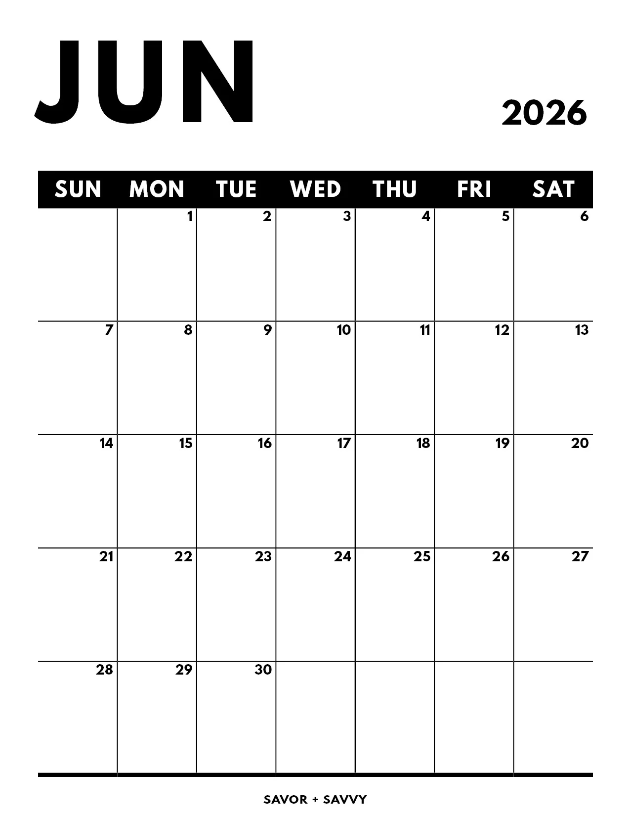 Printable Calendars June 2026