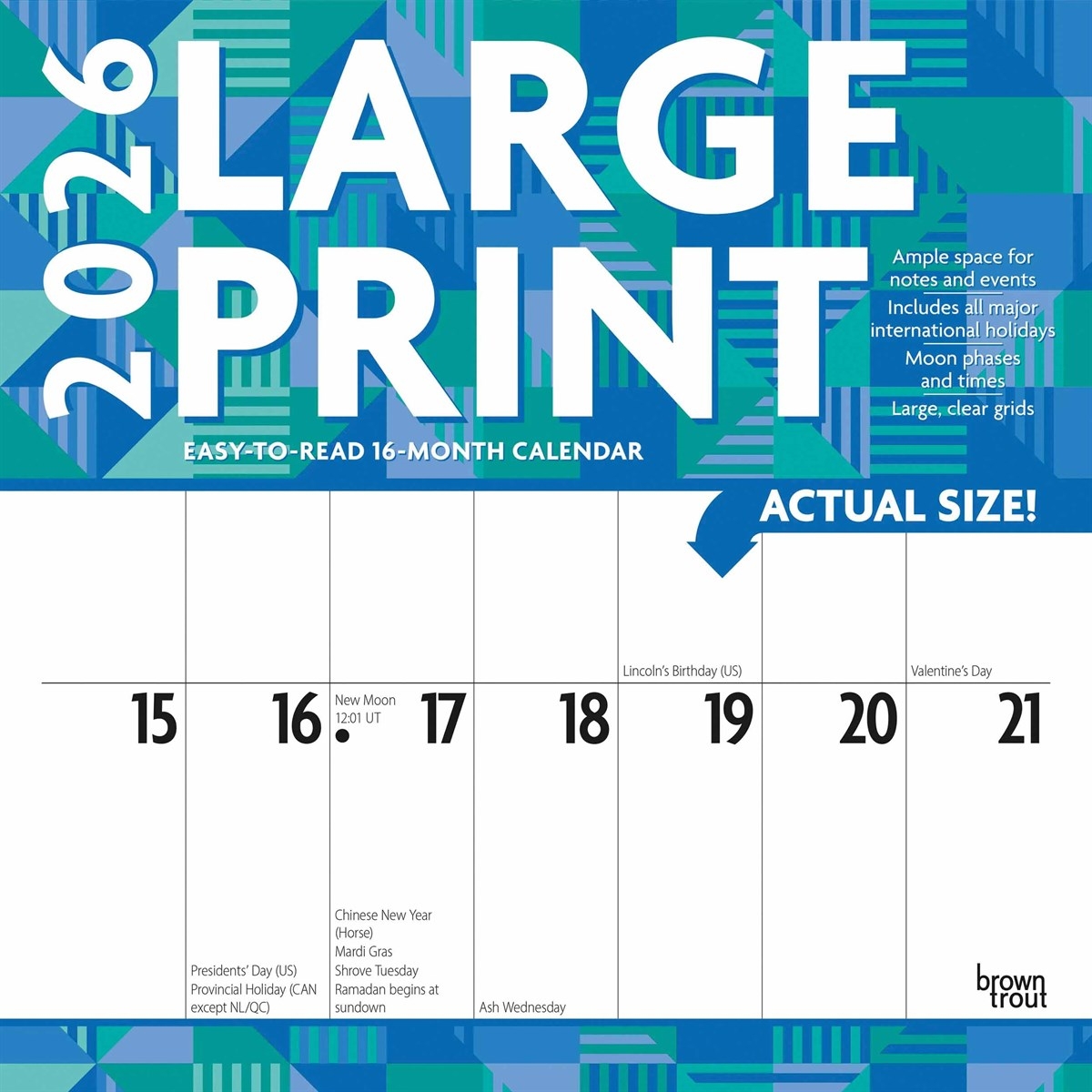 Large Print Calendar 2026