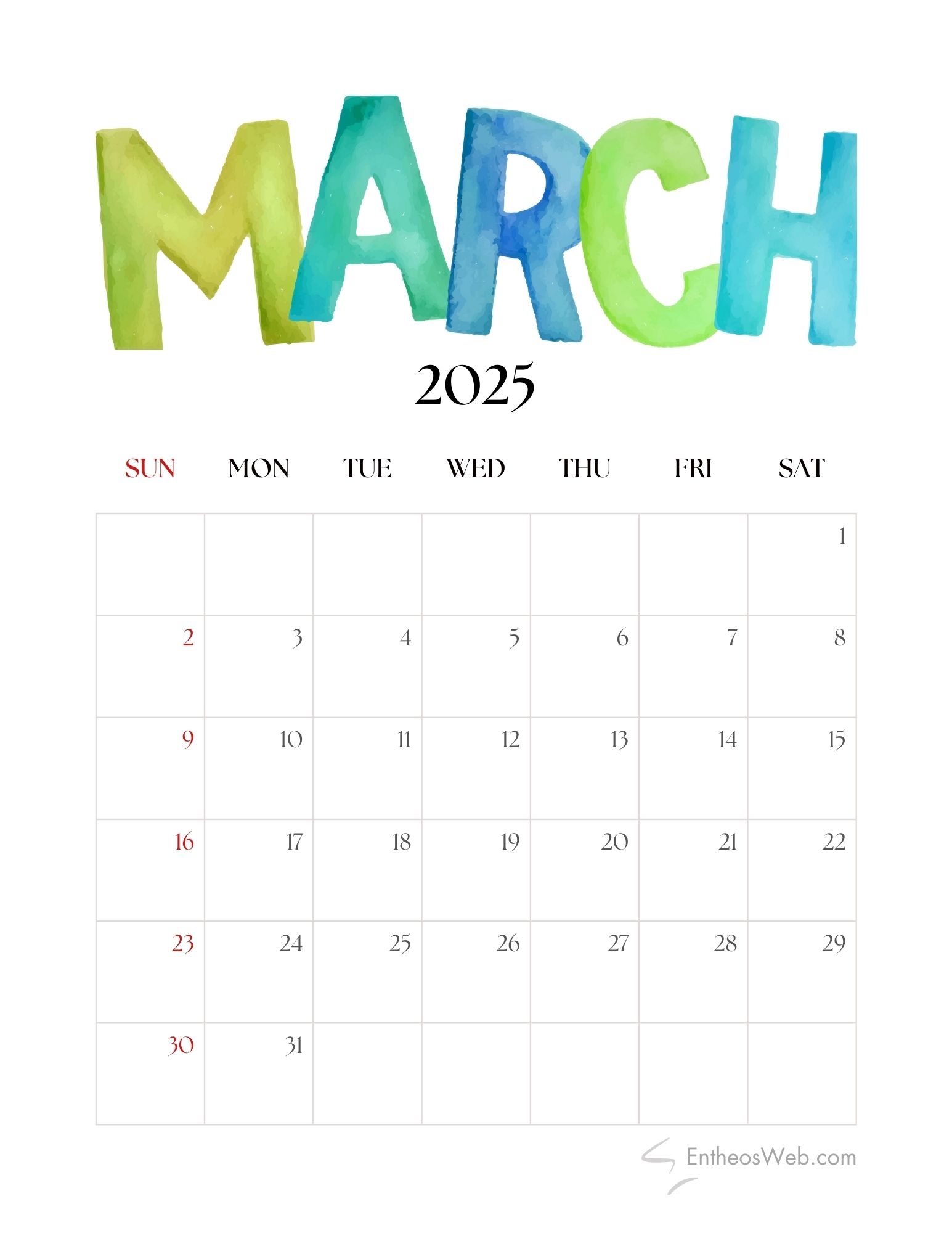 March 2025 Calendar Free PDF Printables EntheosWeb