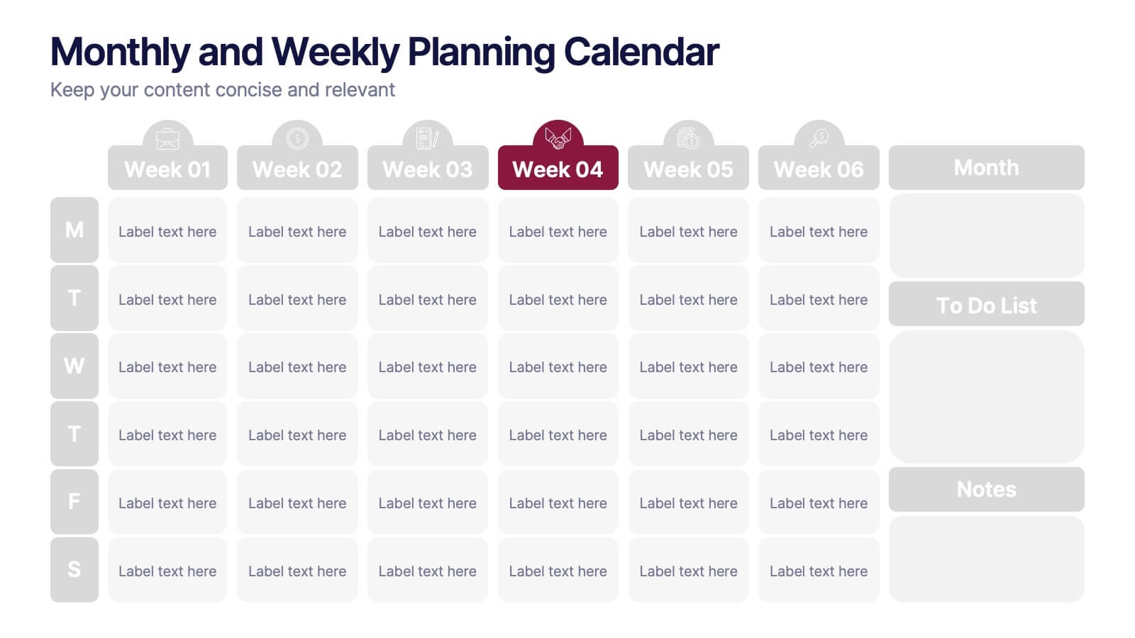 Monthly And Weekly Planning Calendar Powerpoint Template And Google Slides Theme