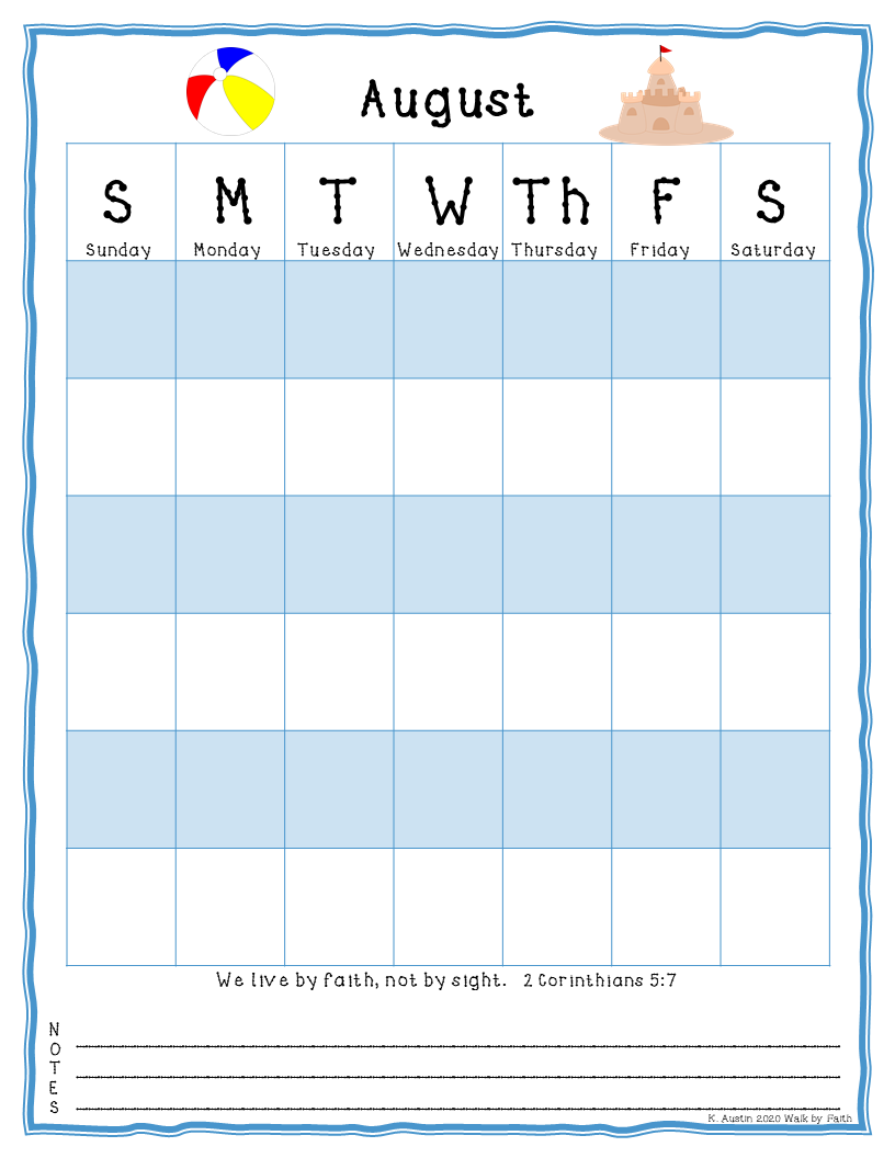 Monthly Calendars in Color Made By Teachers