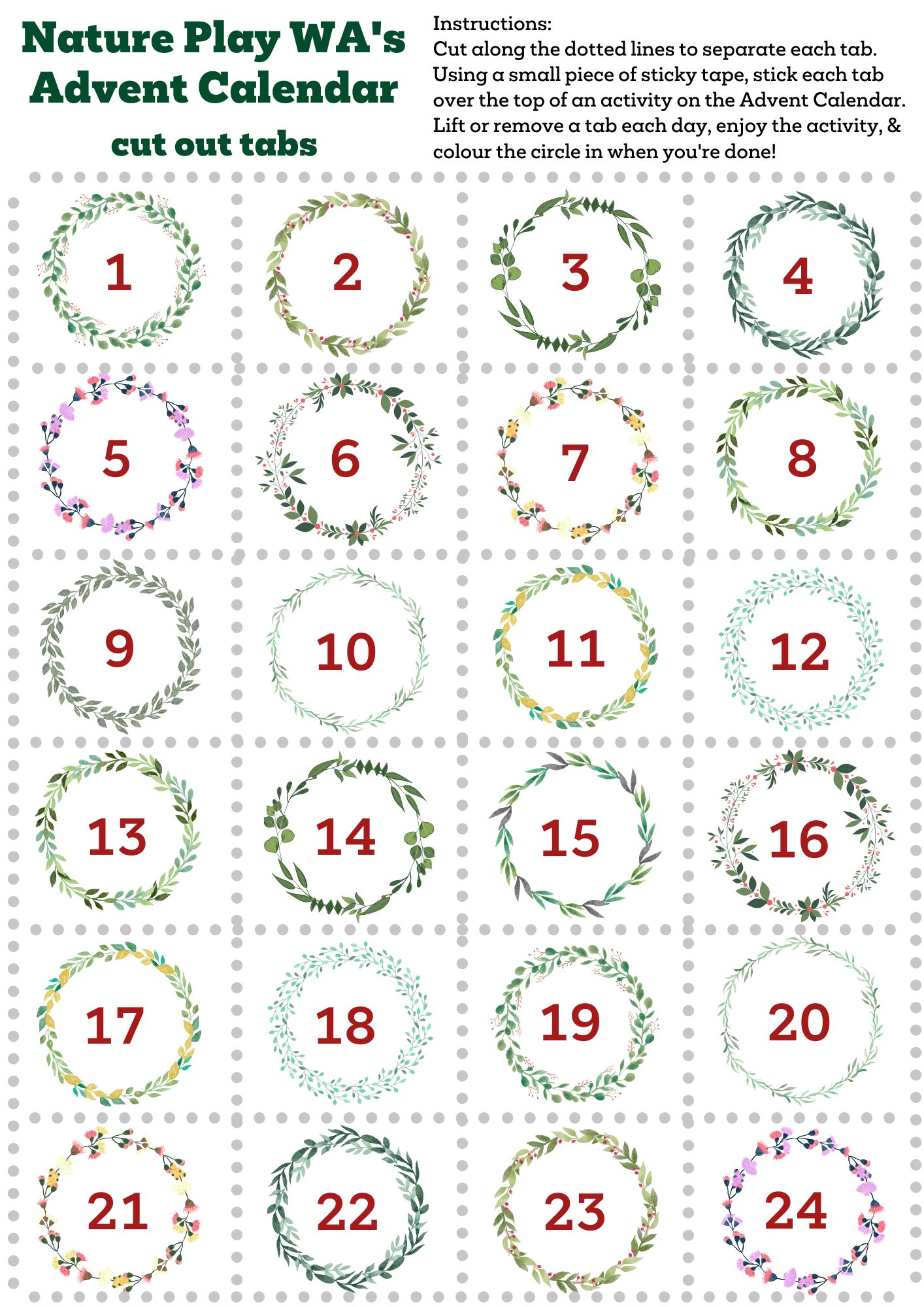 Nature Play Advent Calendar Nature Play WA