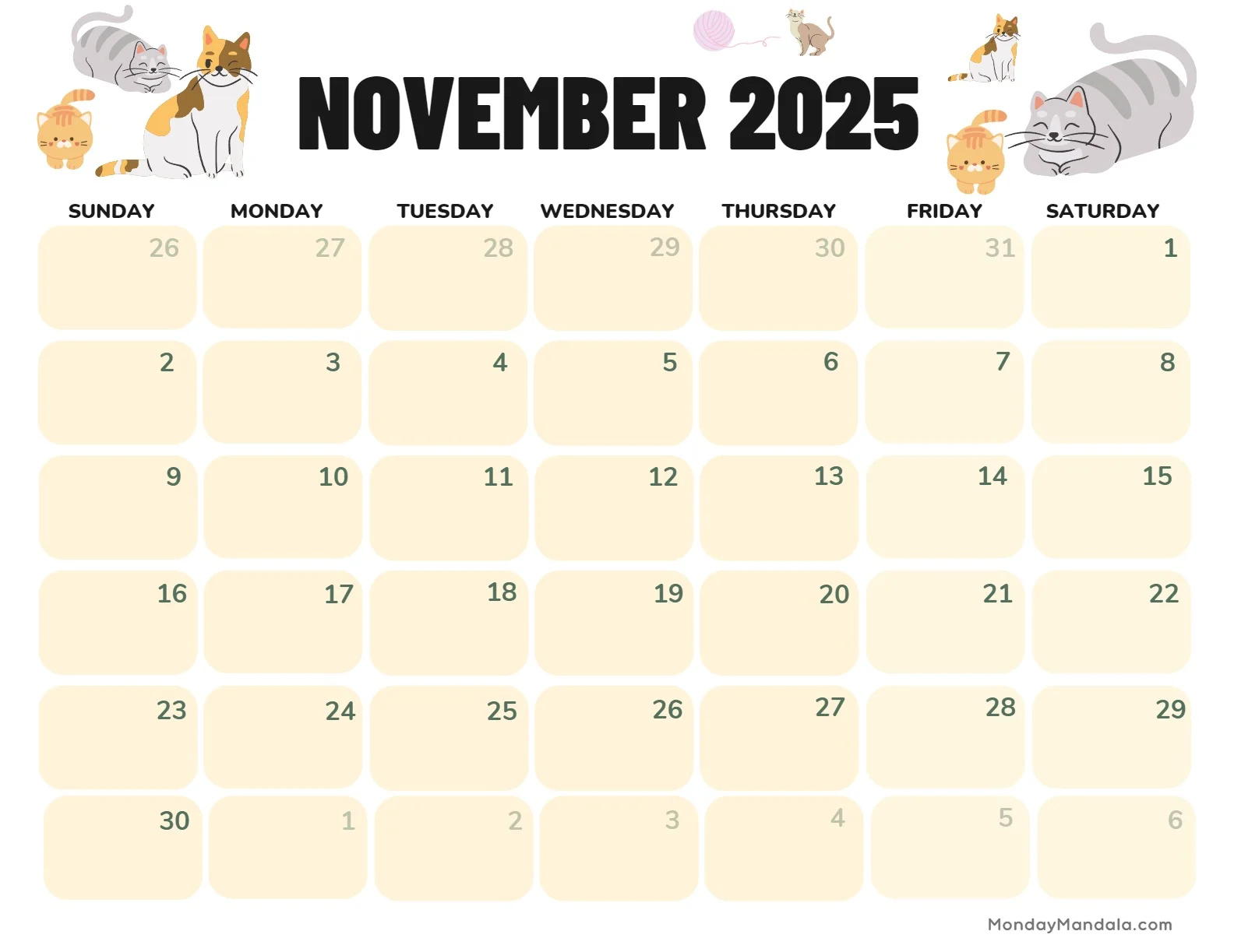 November 2025 Calendar With Holidays Printable Vertical