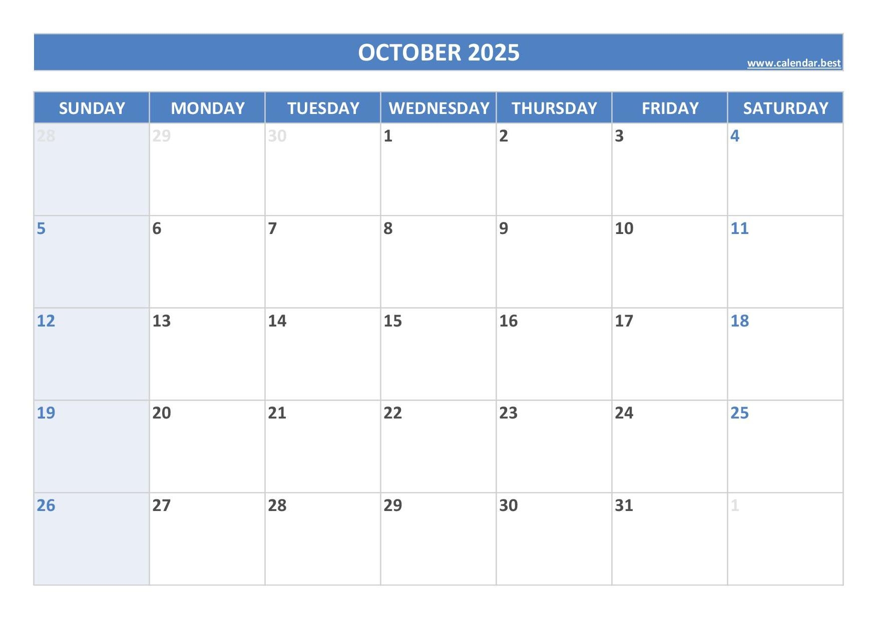 Free October 2025 Printable Calendars Free October 2025 Printable Calendars