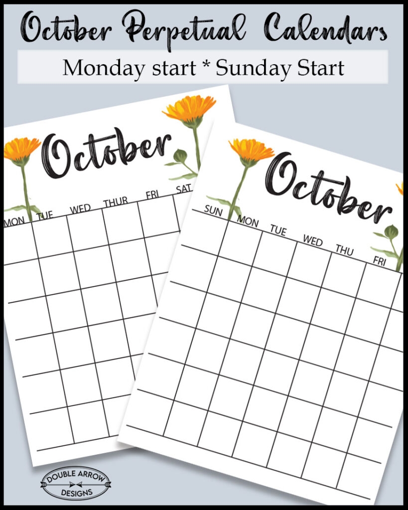 October Calendar Printable Let s Be Inspired Double Arrow Designs