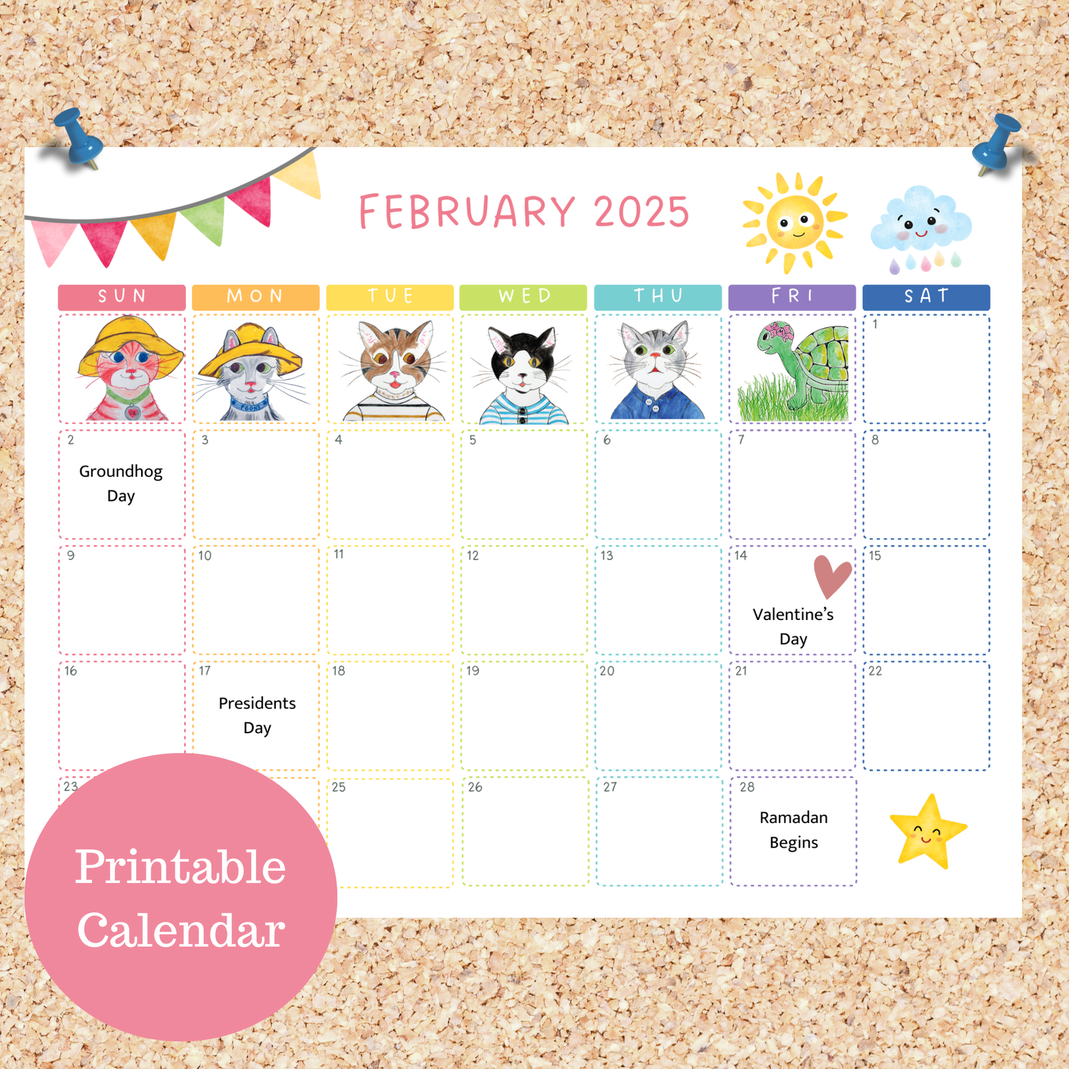 Oli Kids Co February 2025 Printable Calendar Downloadable Calendar Cat Calendar Instant Download Print At Home