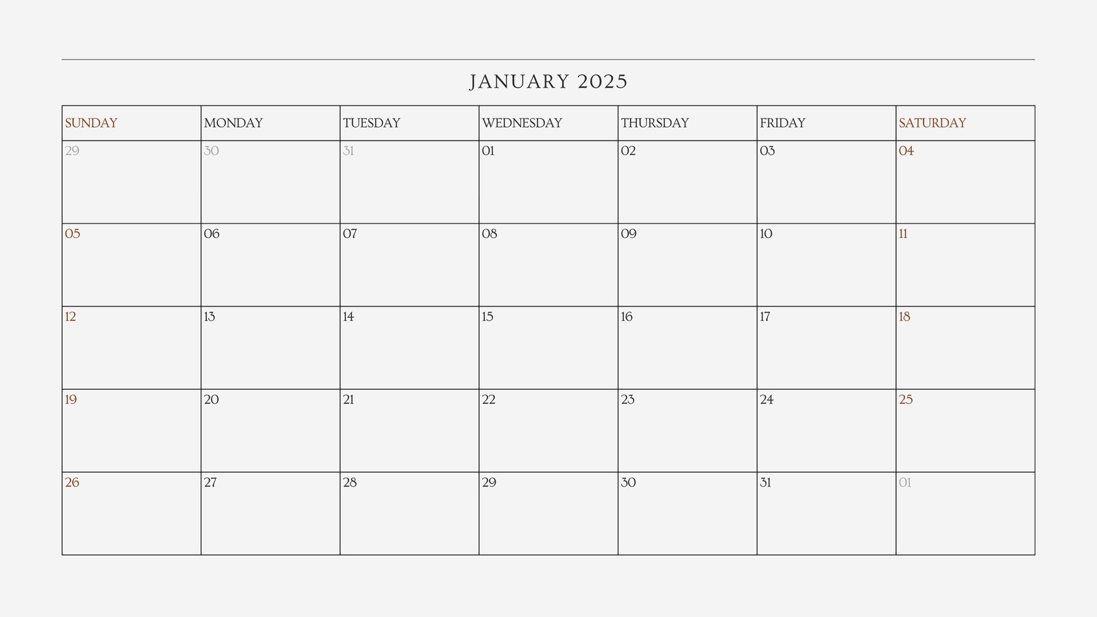 European Month Calendar Printable