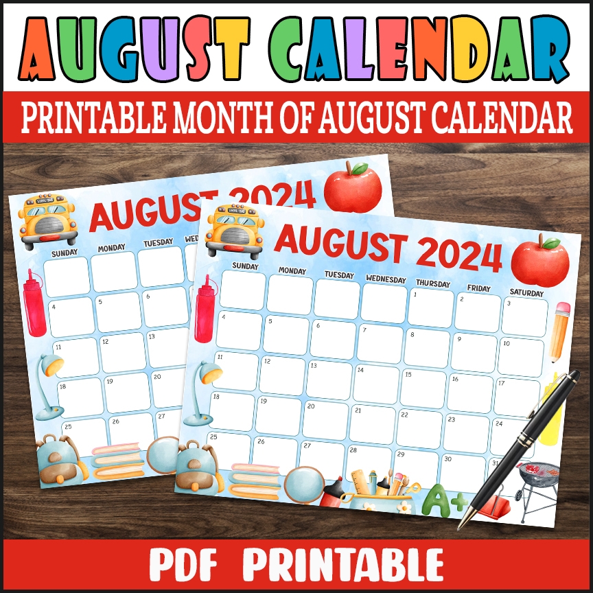 PDF August 2024 School Days Calendar Printable Back To School Themed Planner Made By Teachers