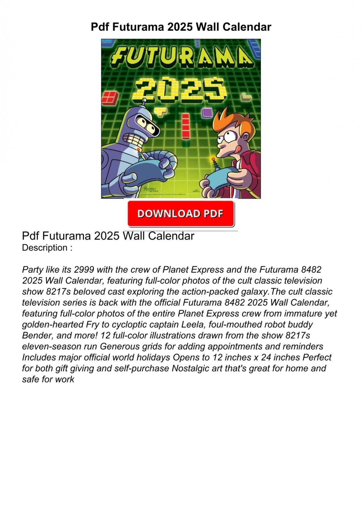 Pdf Futurama 2025 Wall Calendar