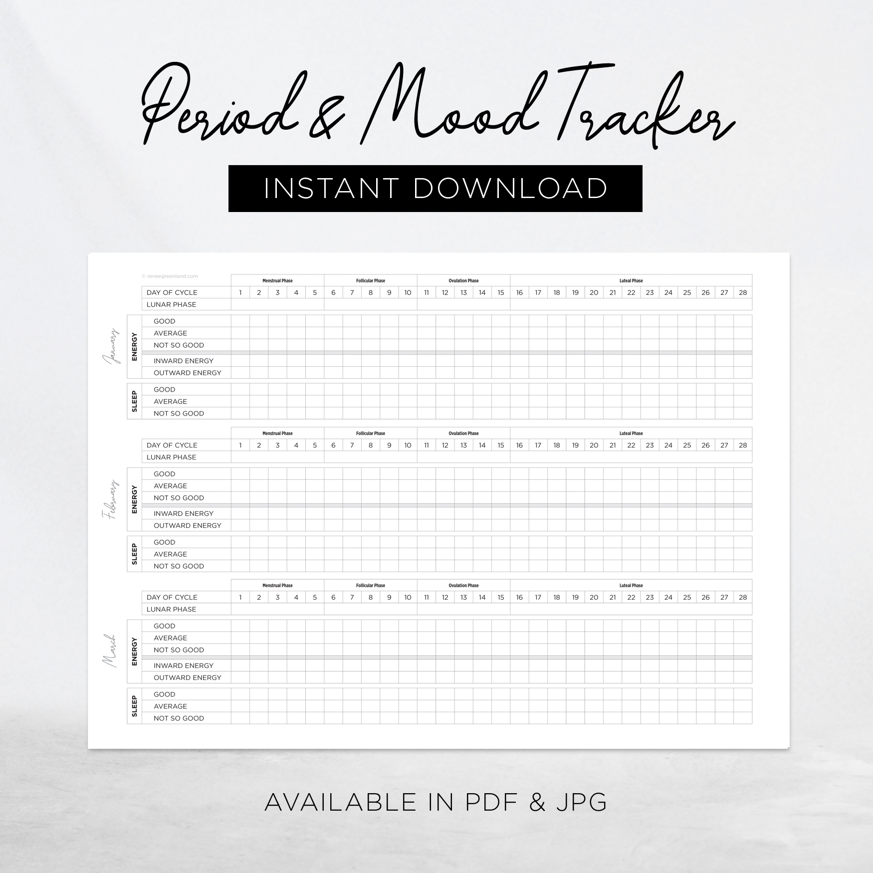 Period And Moon Tracker Template DOWNLOAD Renee Greenland