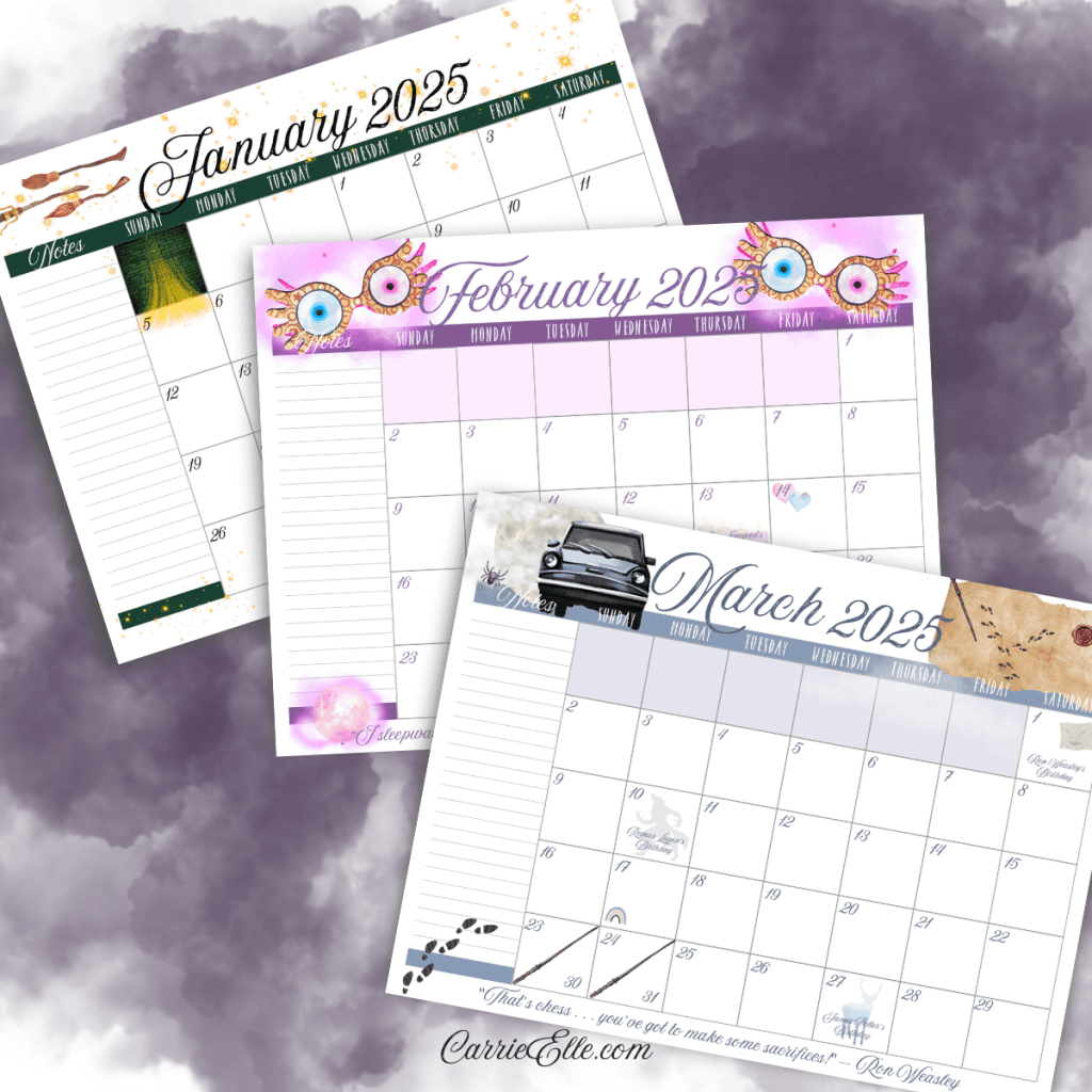 Plan Like A Wizard 2025 Printable Harry Potter Inspired Calendar Download Carrie Elle