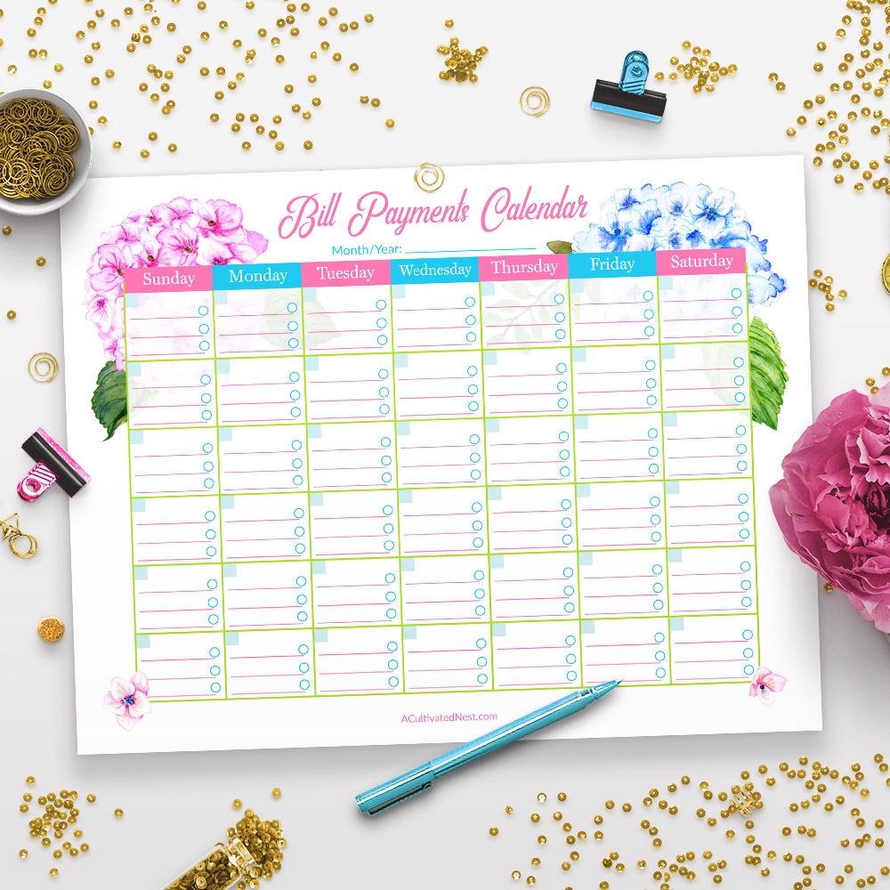 Bill Calendar Printable