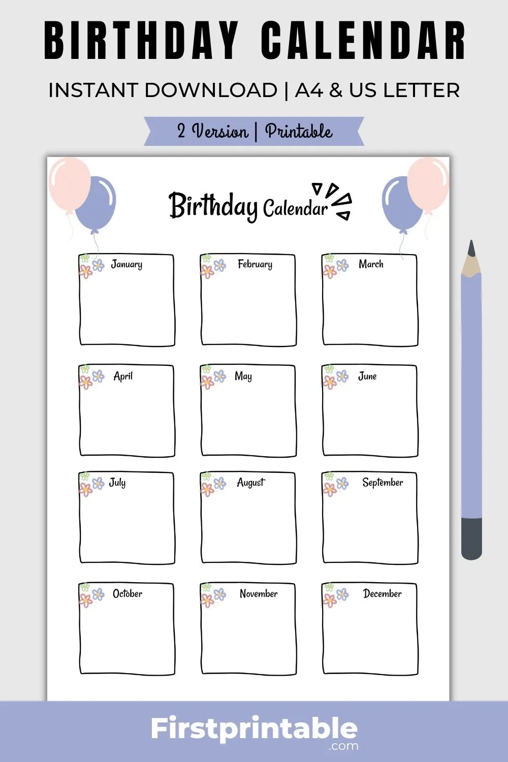 Printable Birthday Calendar Birthday Recorder Template