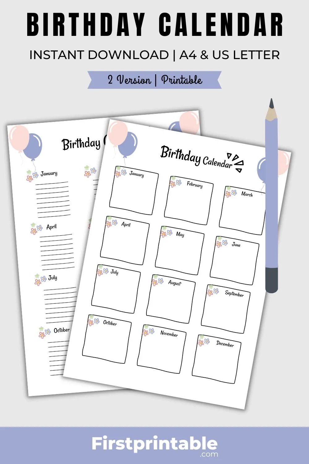 Printable Birthday Calendar Birthday Recorder Template
