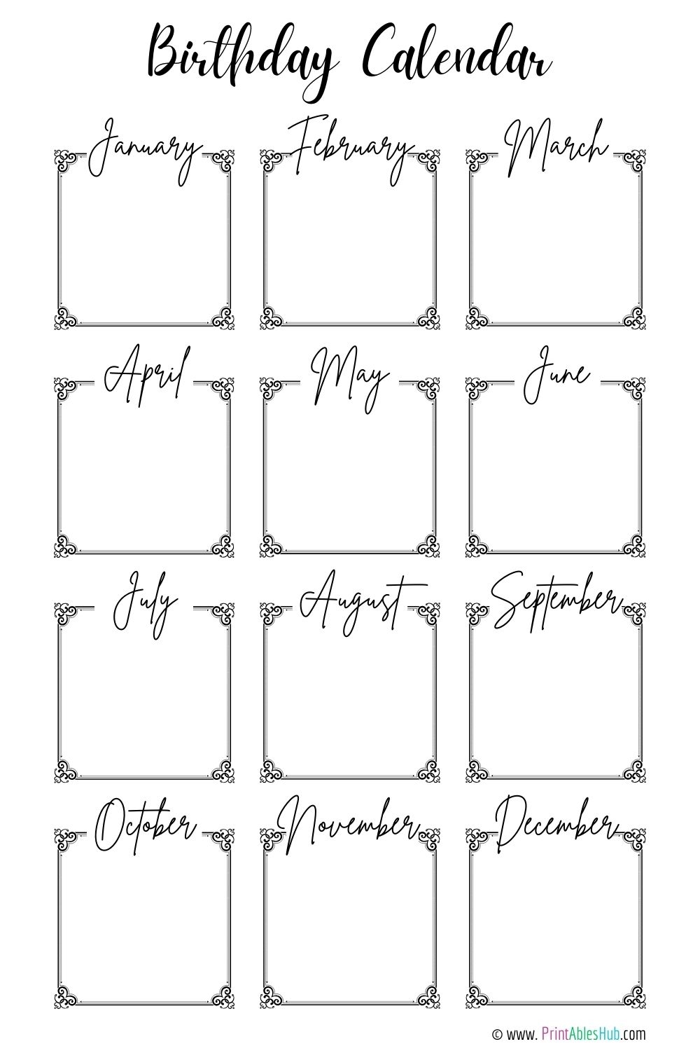 Printable Birthday Calendar Templates Printables Hub