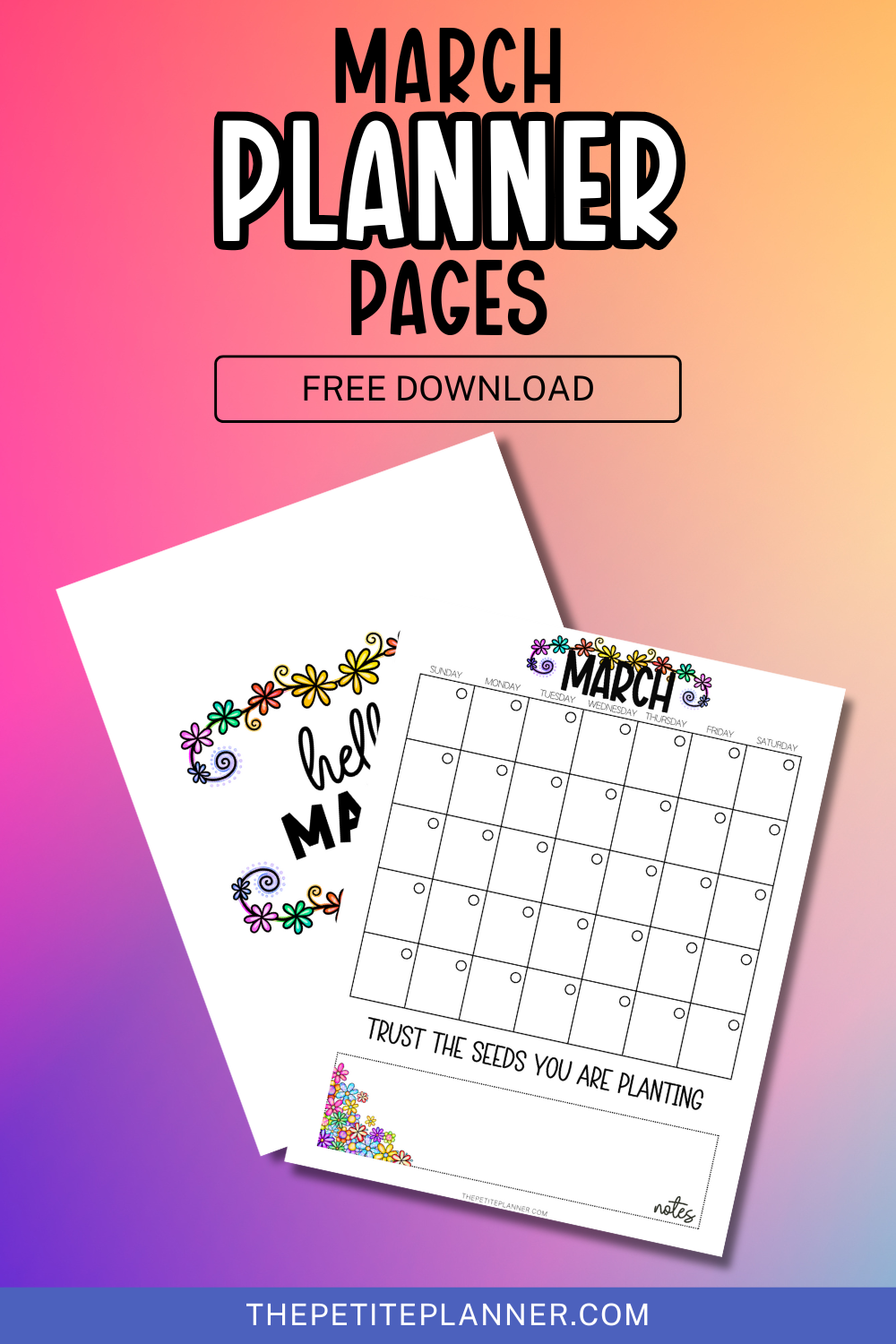 Printable March Bullet Journal Calendar Habit Tracker More 