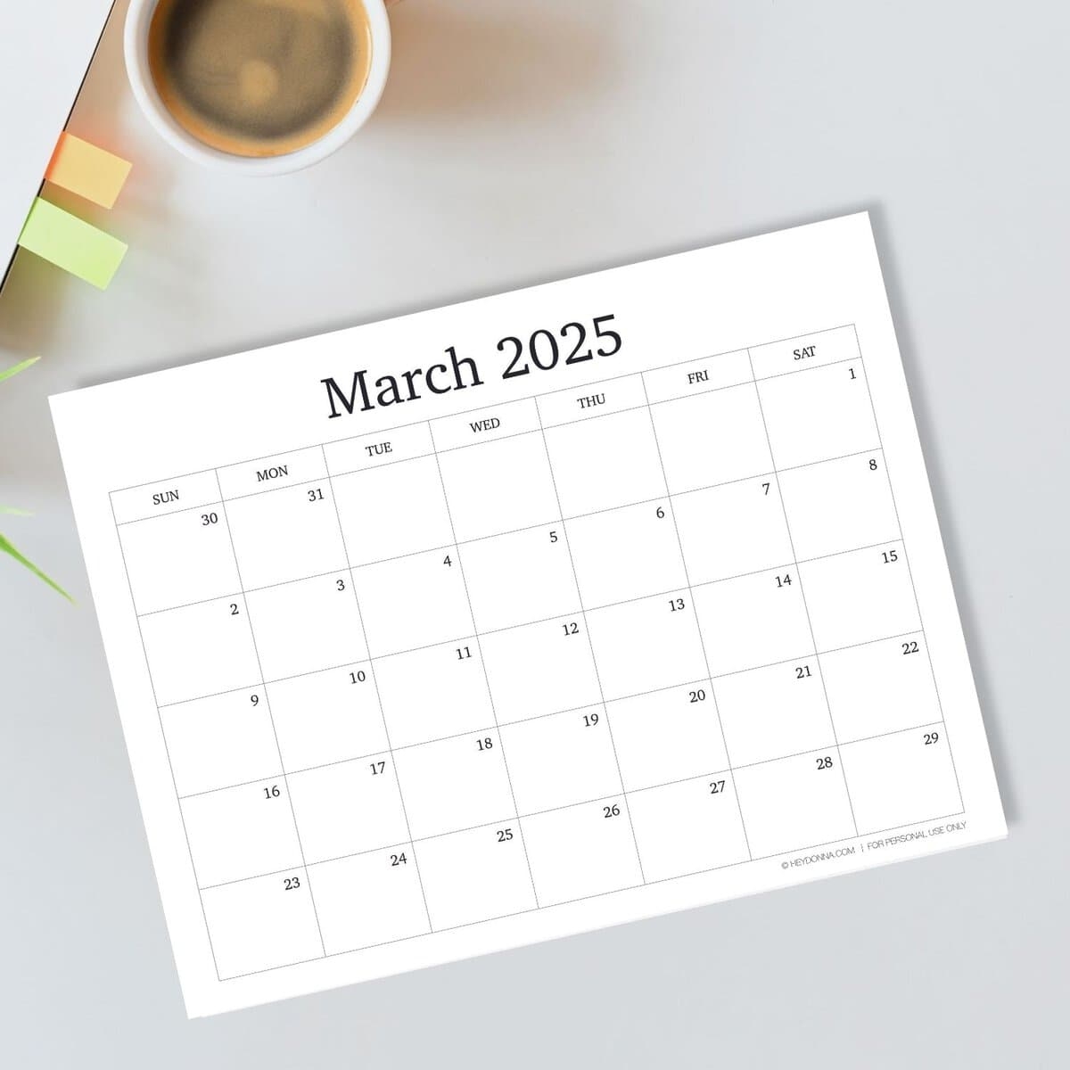 Printable March Monthly Calendar 2025 Hey Donna 