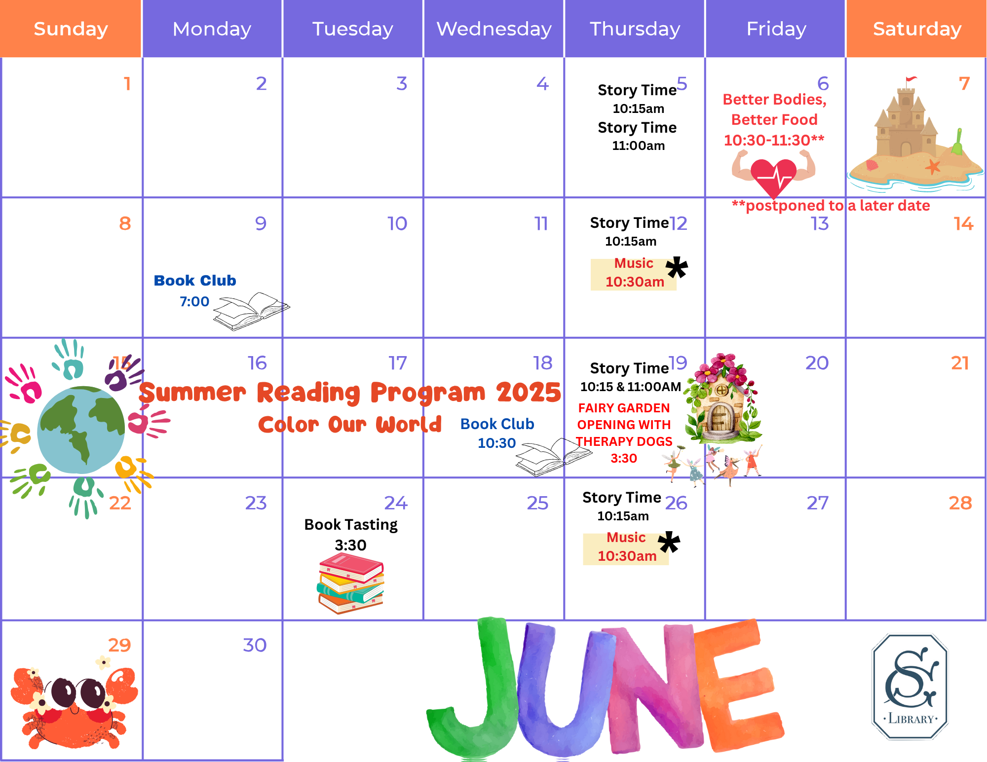 Printable Monthly Calendar Sea Girt Library
