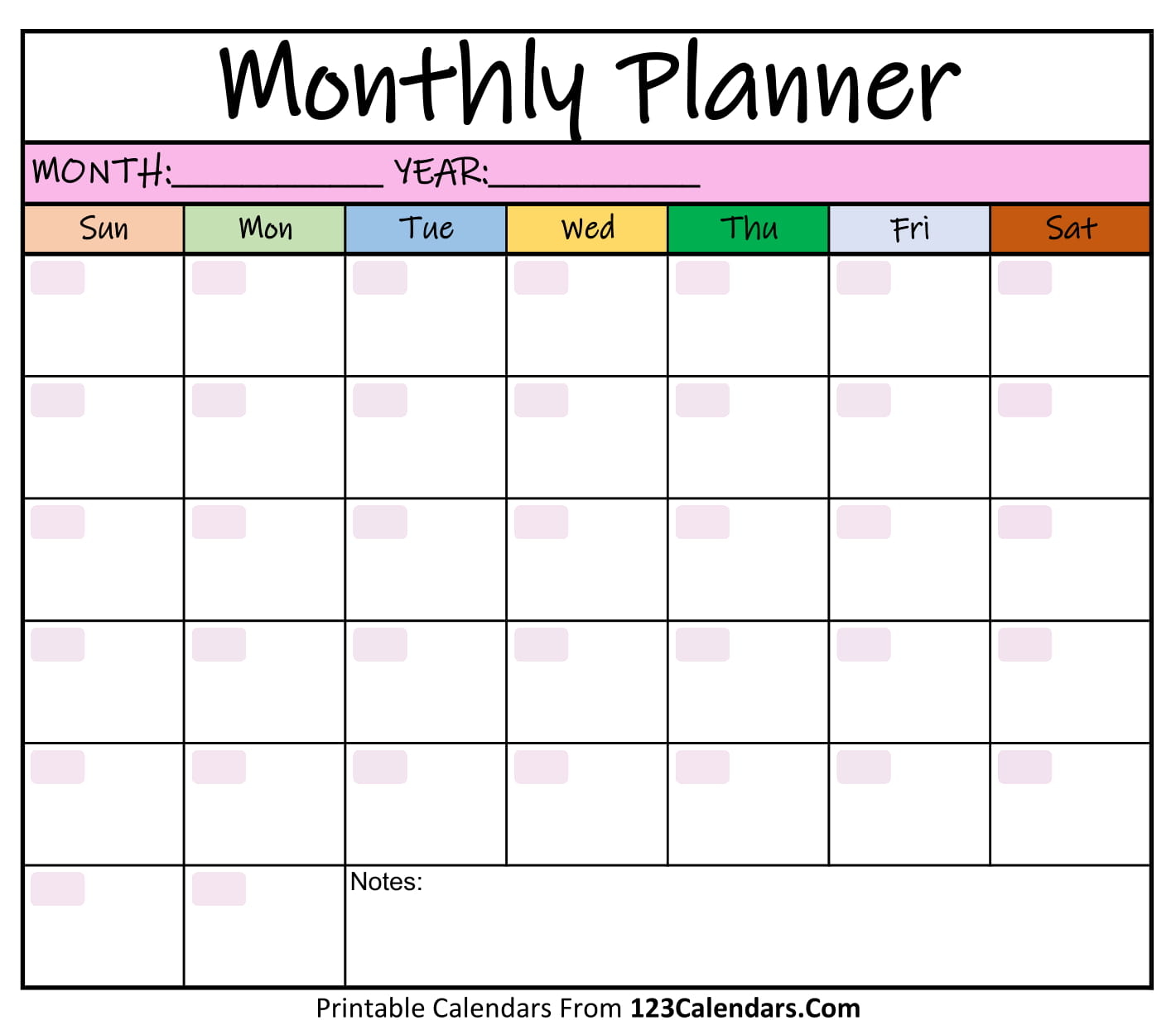 printable monthly planner templates 123calendars
