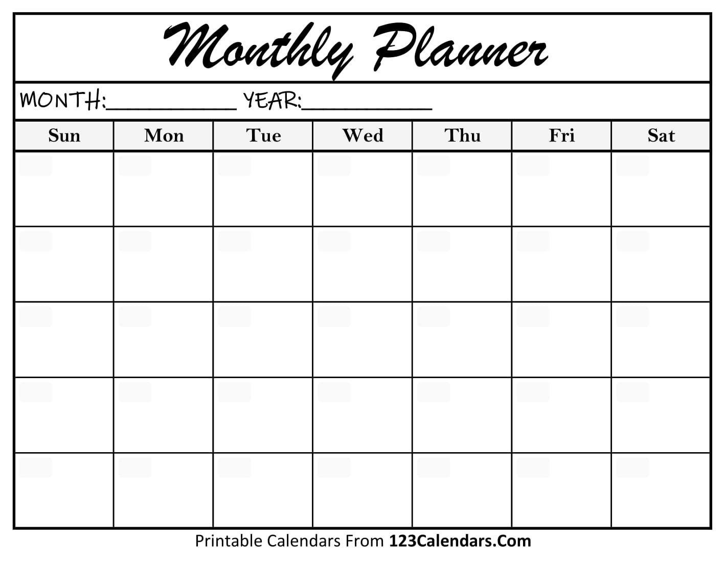 printable monthly planner templates 123calendars