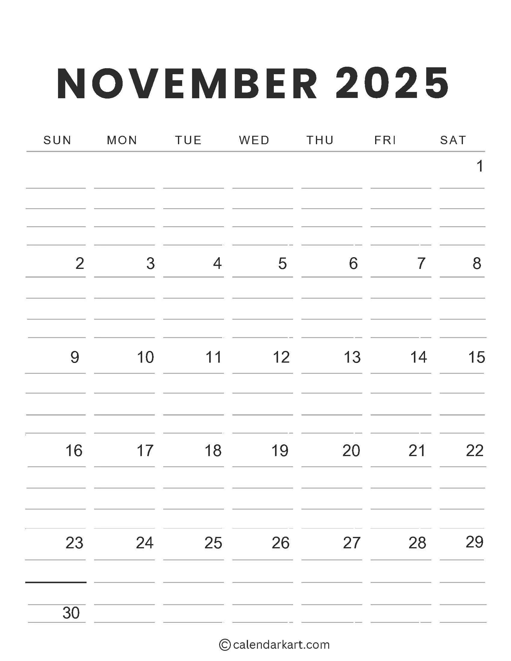Printable November 2025 Calendars Free Pdf CalendarKart