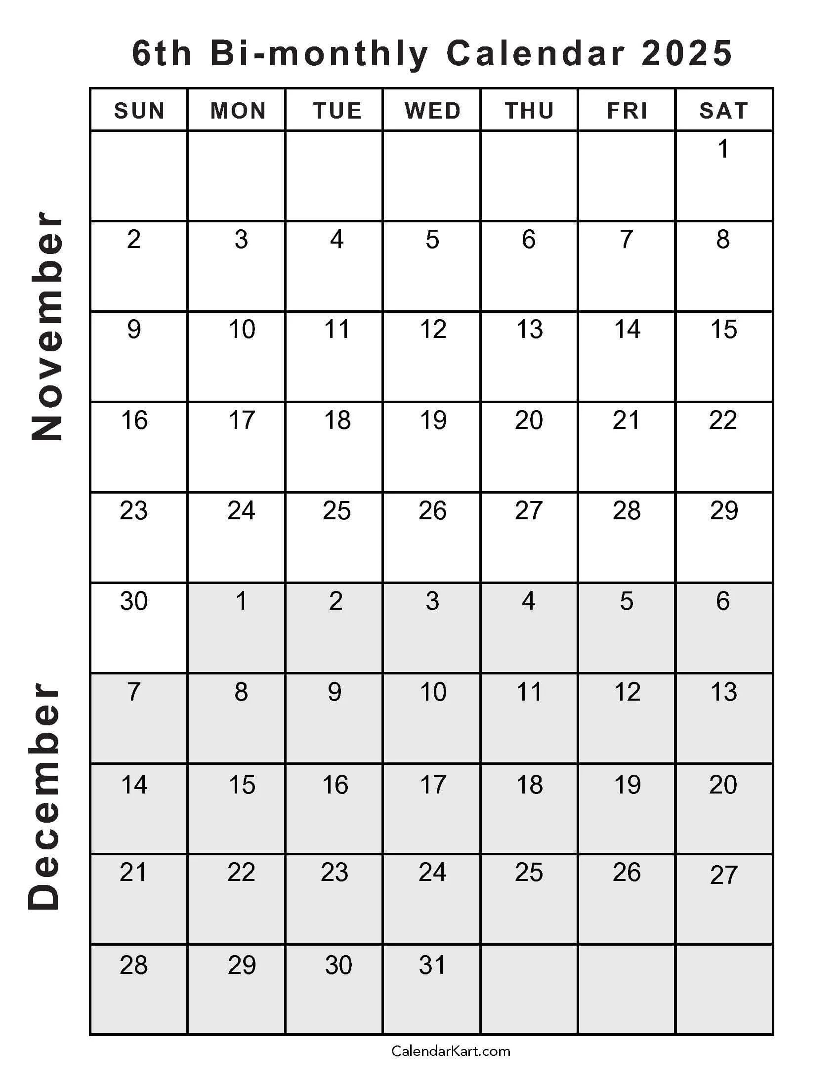 2025 July-Dec Printable Calendar