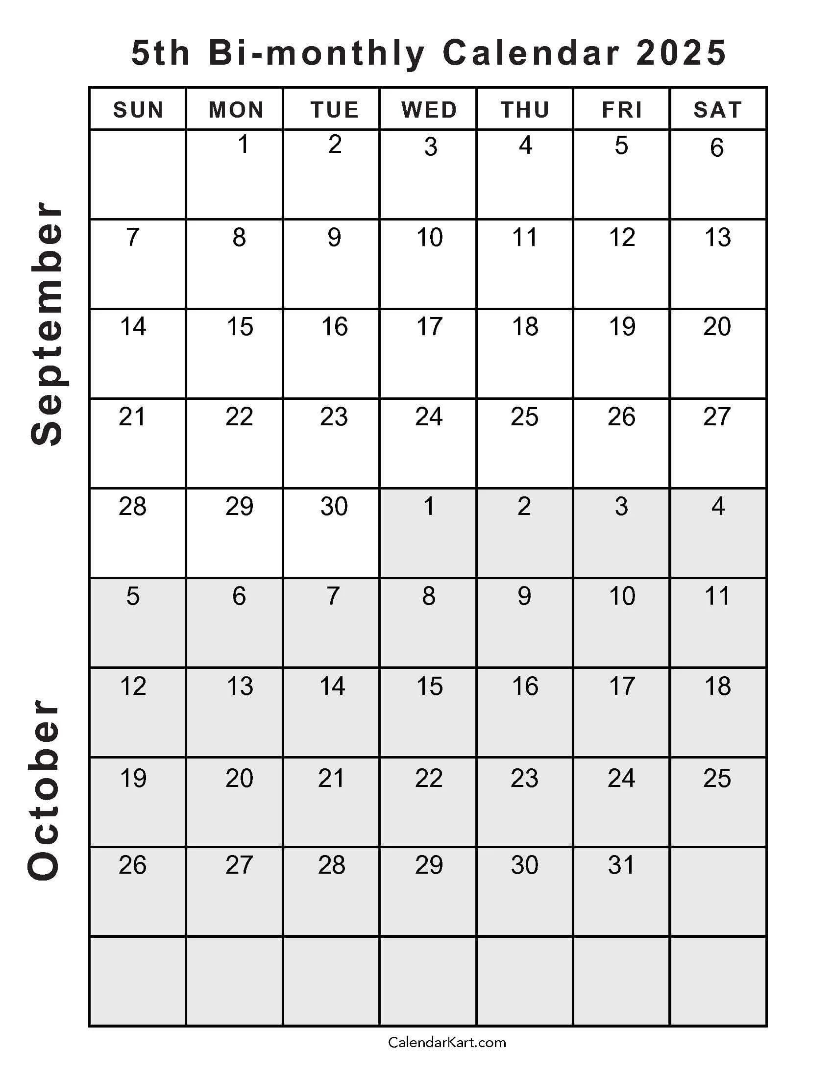 Large Square Printable Monthly Calendar October 2025