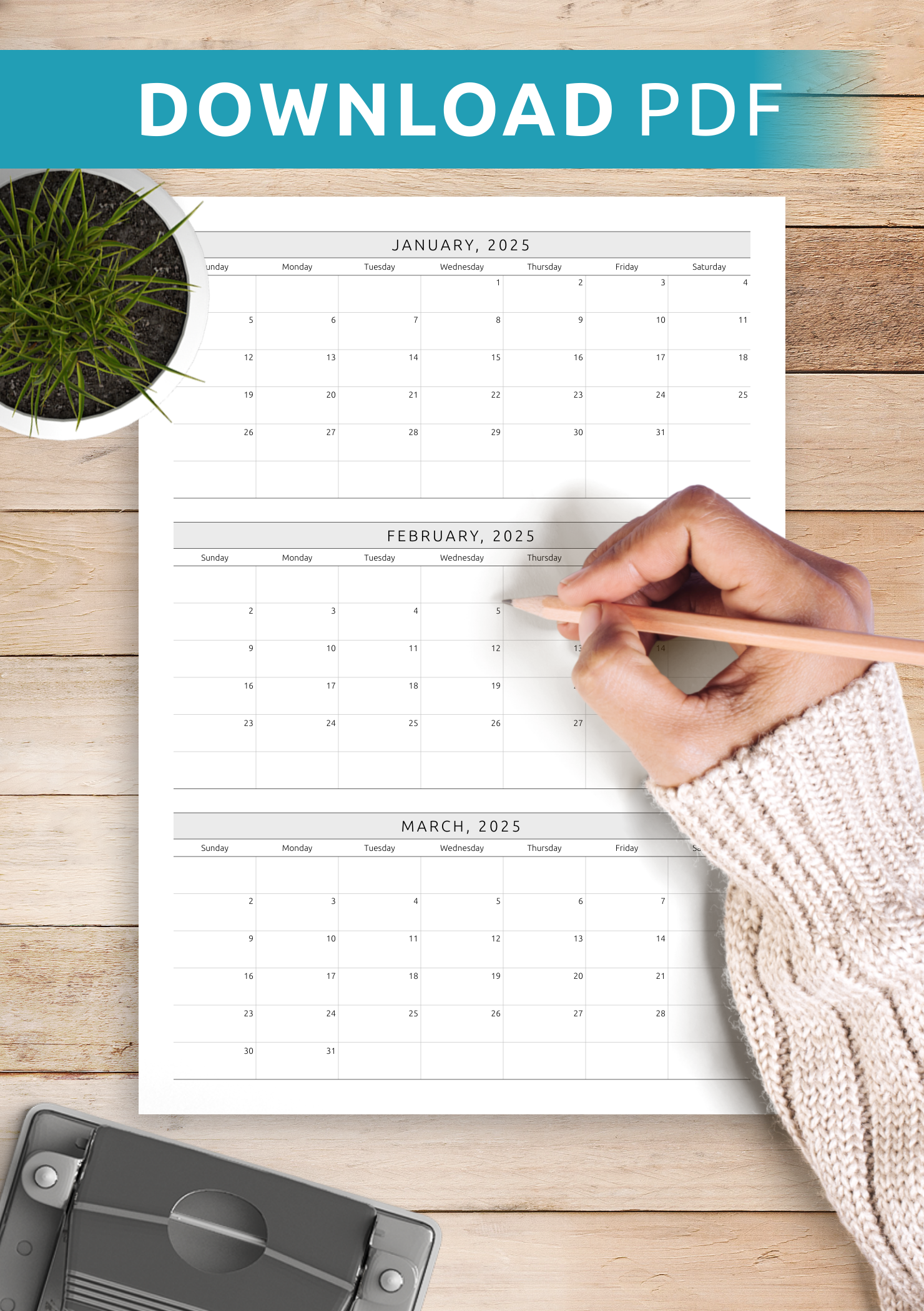 Quarterly Printable Calendar 2025