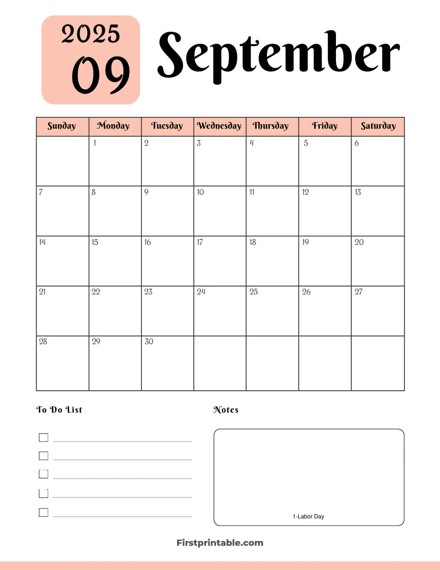 September 2025 Printable Calendar Free School Days