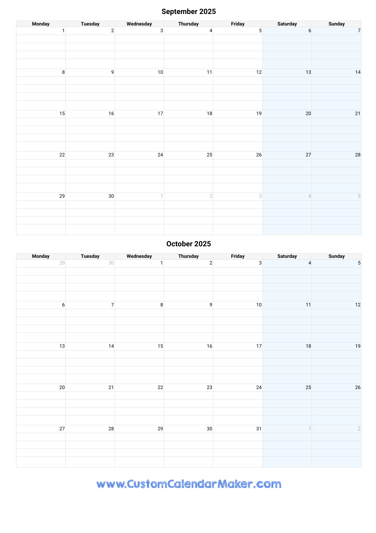 Printable Calendar 2025 September And October