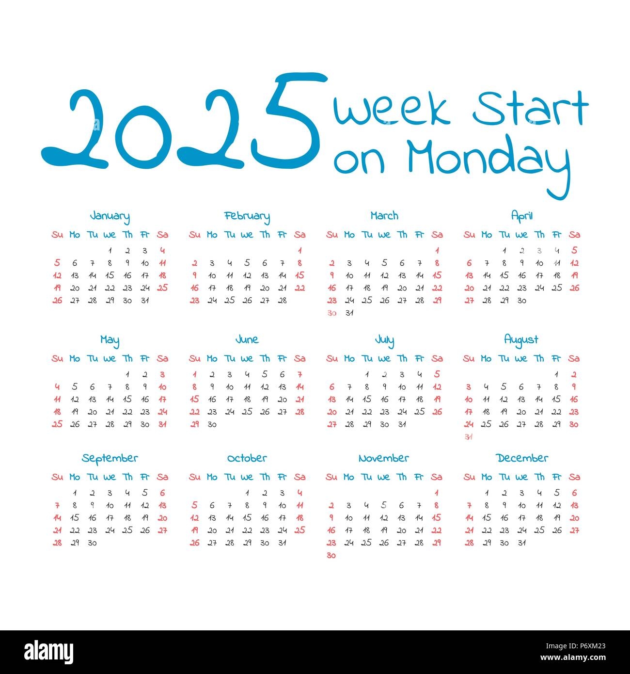 2025 Calendar Printable Monday Start