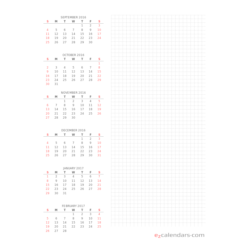 Six Month Calendar With Plenty Of Space For Notes EzCalendars