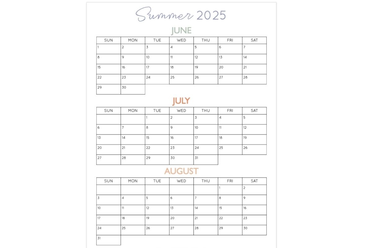 Summer Calendar 3 Months On One Page Hey Donna 