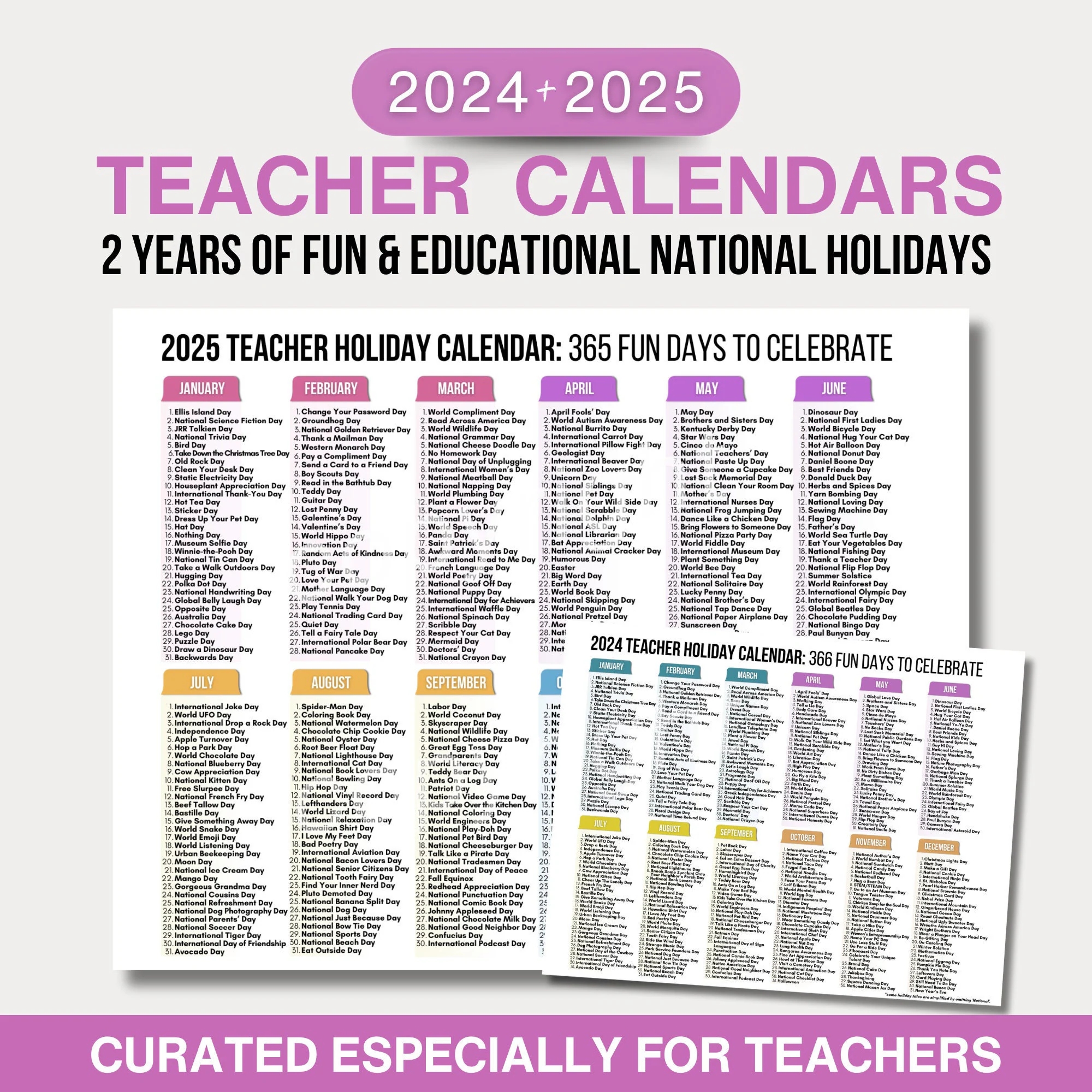 Teacher National Days Calendar Printable 2024 And 2025 National Holidays Calendar Fun Content Calendar 2024 2025 I Weird Holidays Etsy