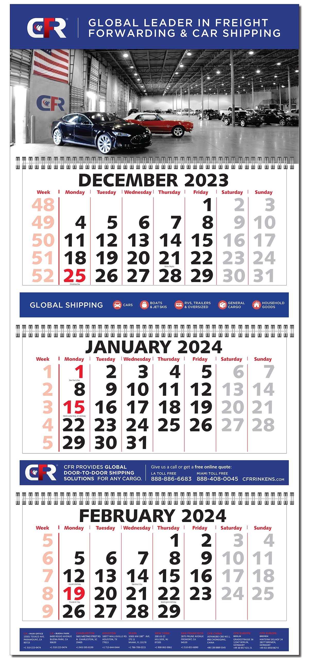 Three Month At A Glance Four Panel Calendar European Style 