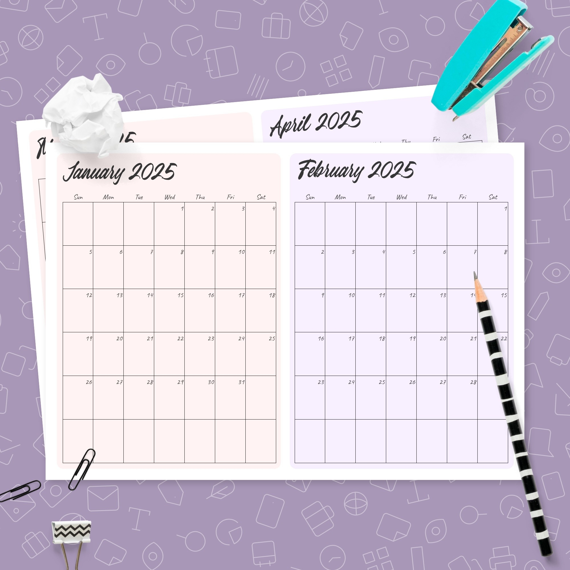 Two Months On Page Calendar Template Printable PDF