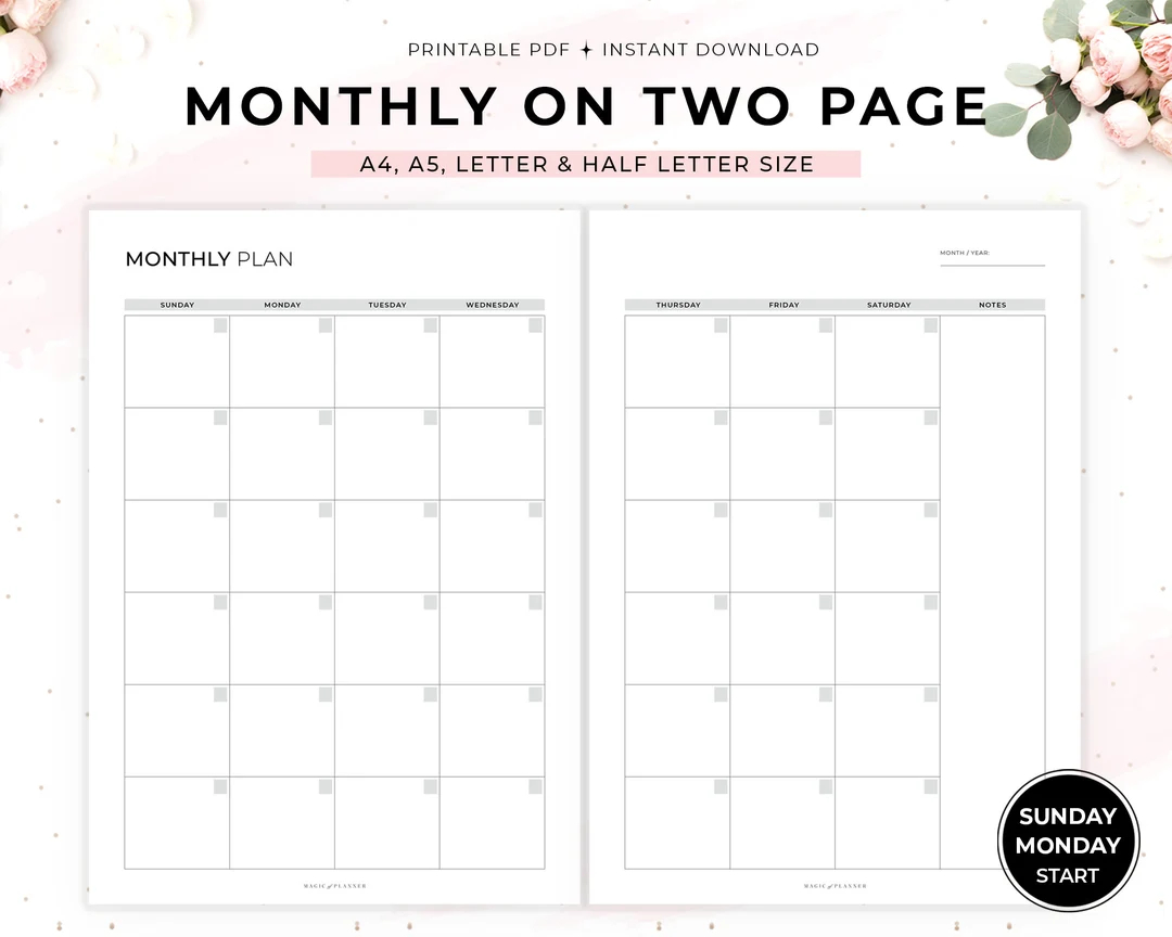 Free Printable Planner Sized Monthly Calendars
