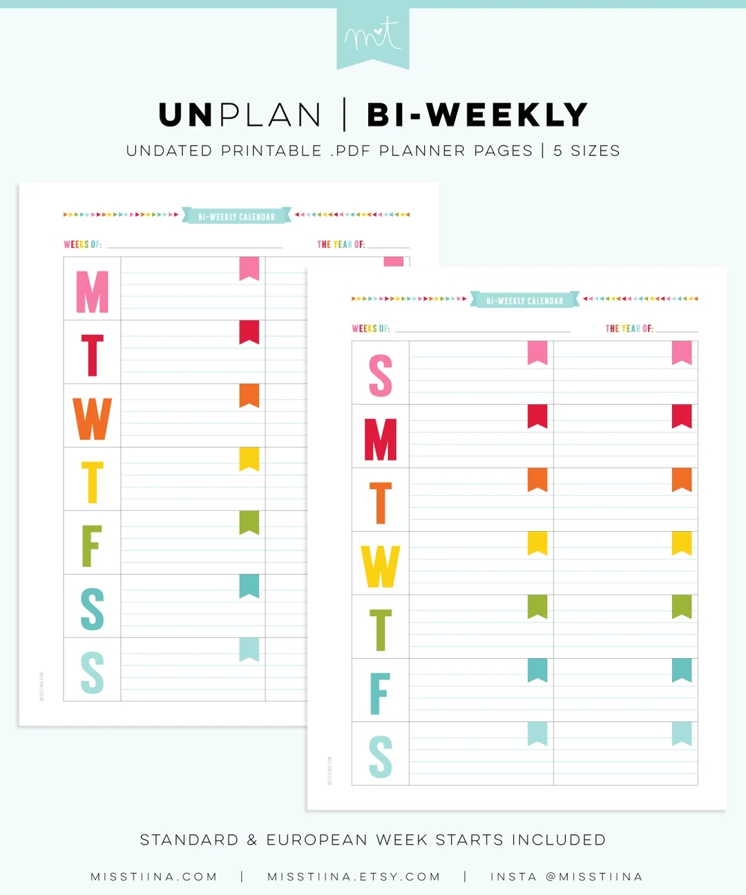 Unplan Bi weekly Undated Everyday Planner Page Printables PDF 5 Sizes Digital Calendars Download Colorful Minimal Fun Organizing Etsy