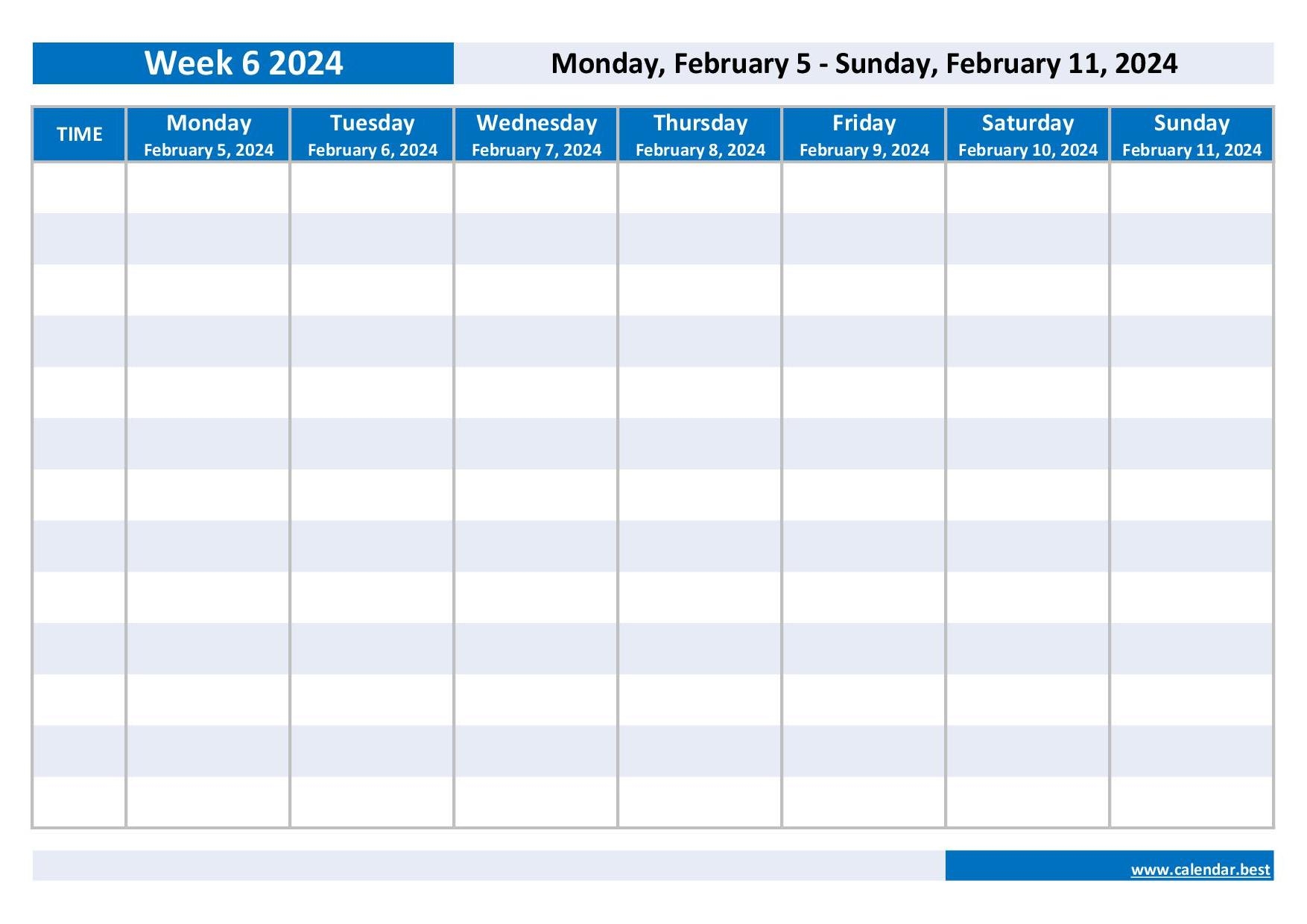 Week 6 2024 Dates Calendar And Weekly Schedule To Print