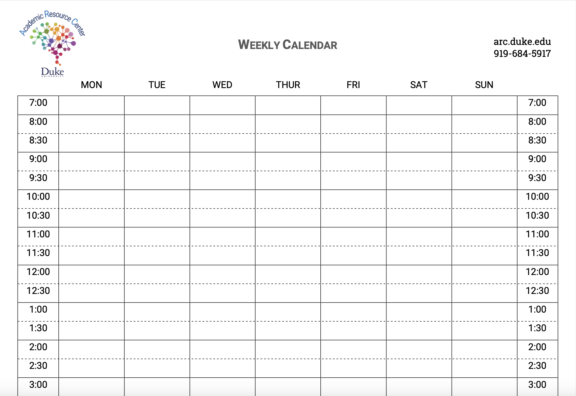 Printable Week Calendar With Times
