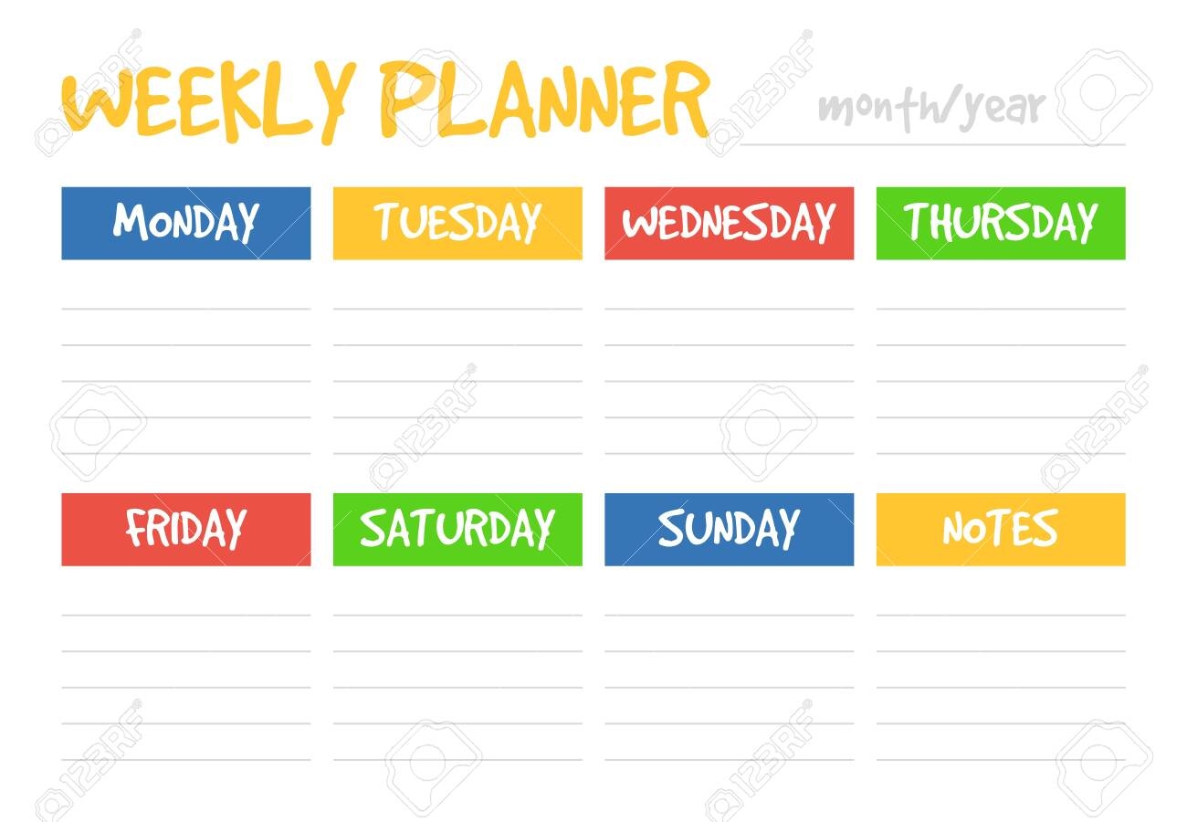 Weekly Planner Design Template Vector Isolated Week Schedule Printable Calendar Colorful Element On Banner Royalty Free SVG Cliparts Vectors And Stock Illustration Image 142550567 