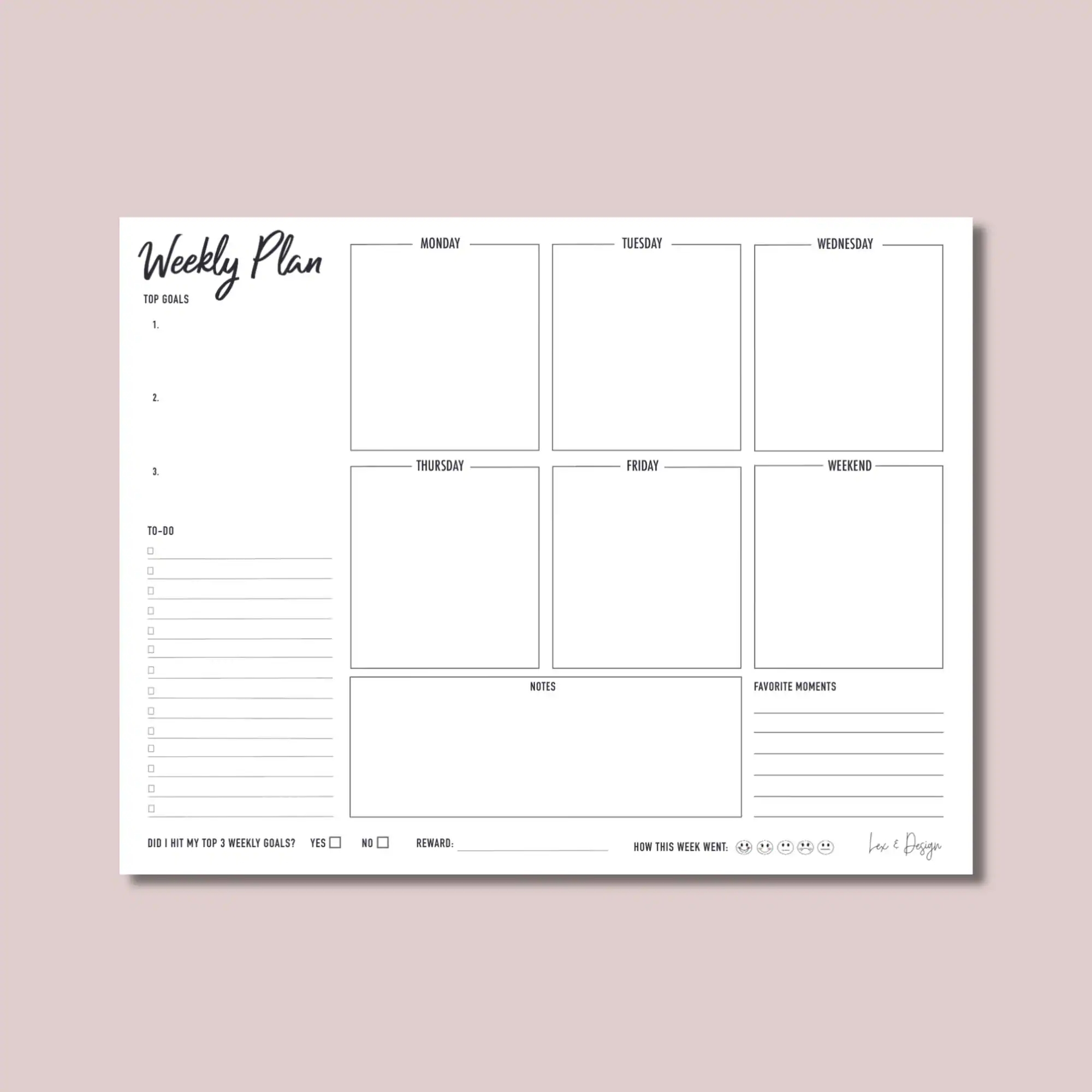 Weekly Planner Printable Weekly Schedule weekly Calendar Weekly Planner Landscape gift For Her Women Mom Friend Undated Weekly Etsy