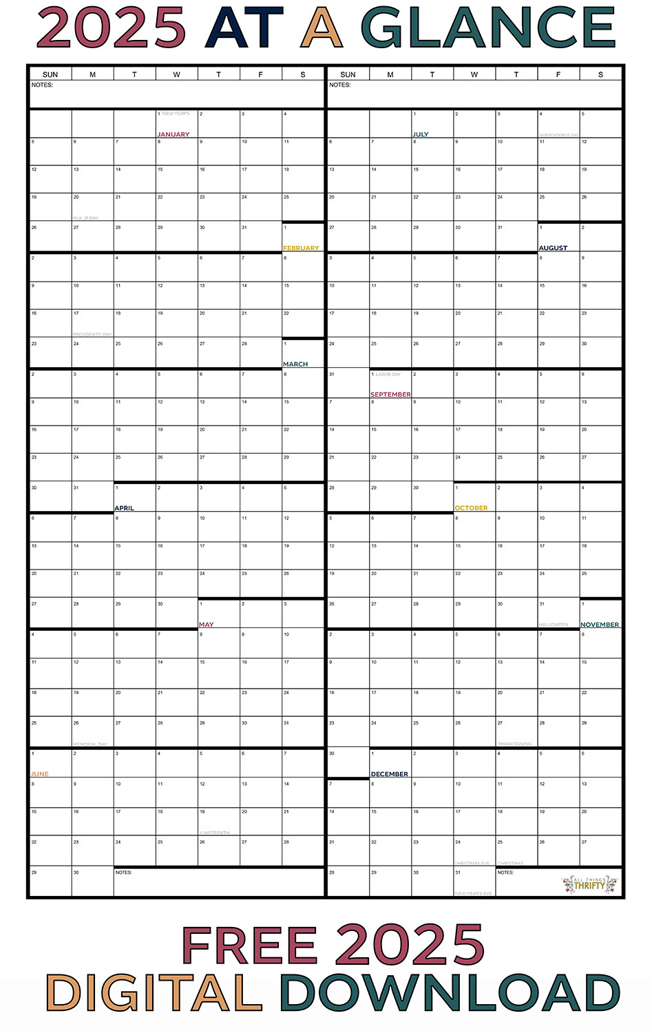 2025 Free Yearly Printable Calendar